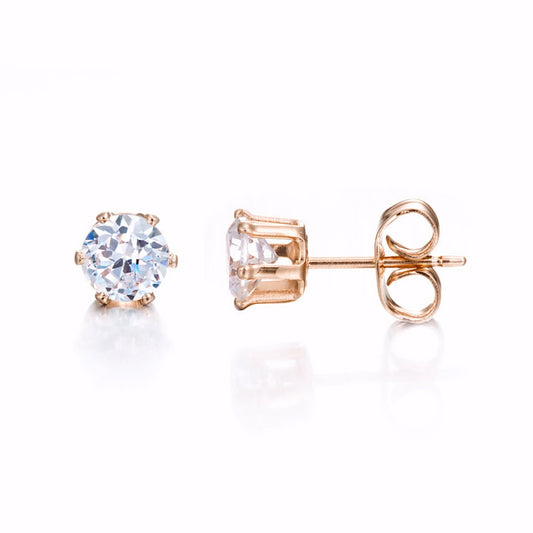 18ct Heavy Rose Gold Plated & Simulated Diamond Stud Earring - USA Made