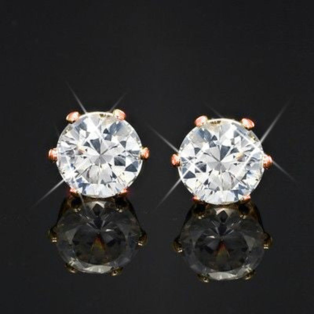 18ct Heavy Rose Gold Plated & Simulated Diamond Stud Earring - USA Made