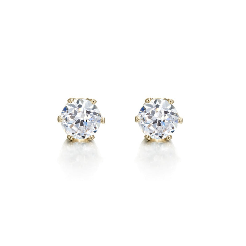 18ct Heavy Yellow Gold Plated & Simulated Diamond Stud Earring - USA Made