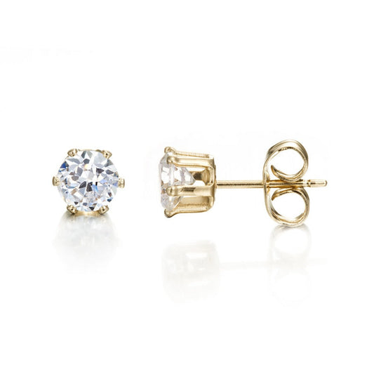 18ct Heavy Yellow Gold Plated & Simulated Diamond Stud Earring - USA Made