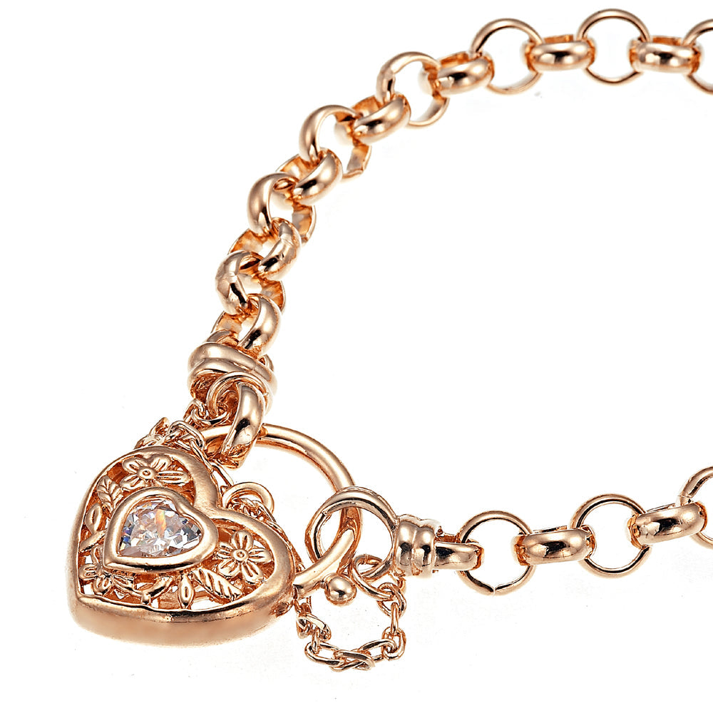 18ct Heavy Rose Gold Plated 6mm Belcher Chain Bracelet with a Filigree Locket - USA Made