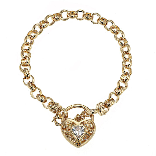 18ct Heavy Yellow Gold Plated 6mm Belcher Chain Bracelet with a Filigree Locket - USA Made