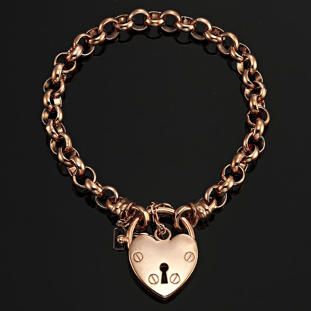 18ct Heavy Rose Gold Plated 6mm Belcher Chain Bracelet Featuring a Plain Locket- USA Made