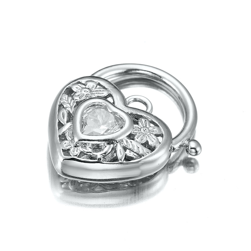 925 Sterling Silver Plated Simulated Diamond Filigree Heart Locket - USA Made