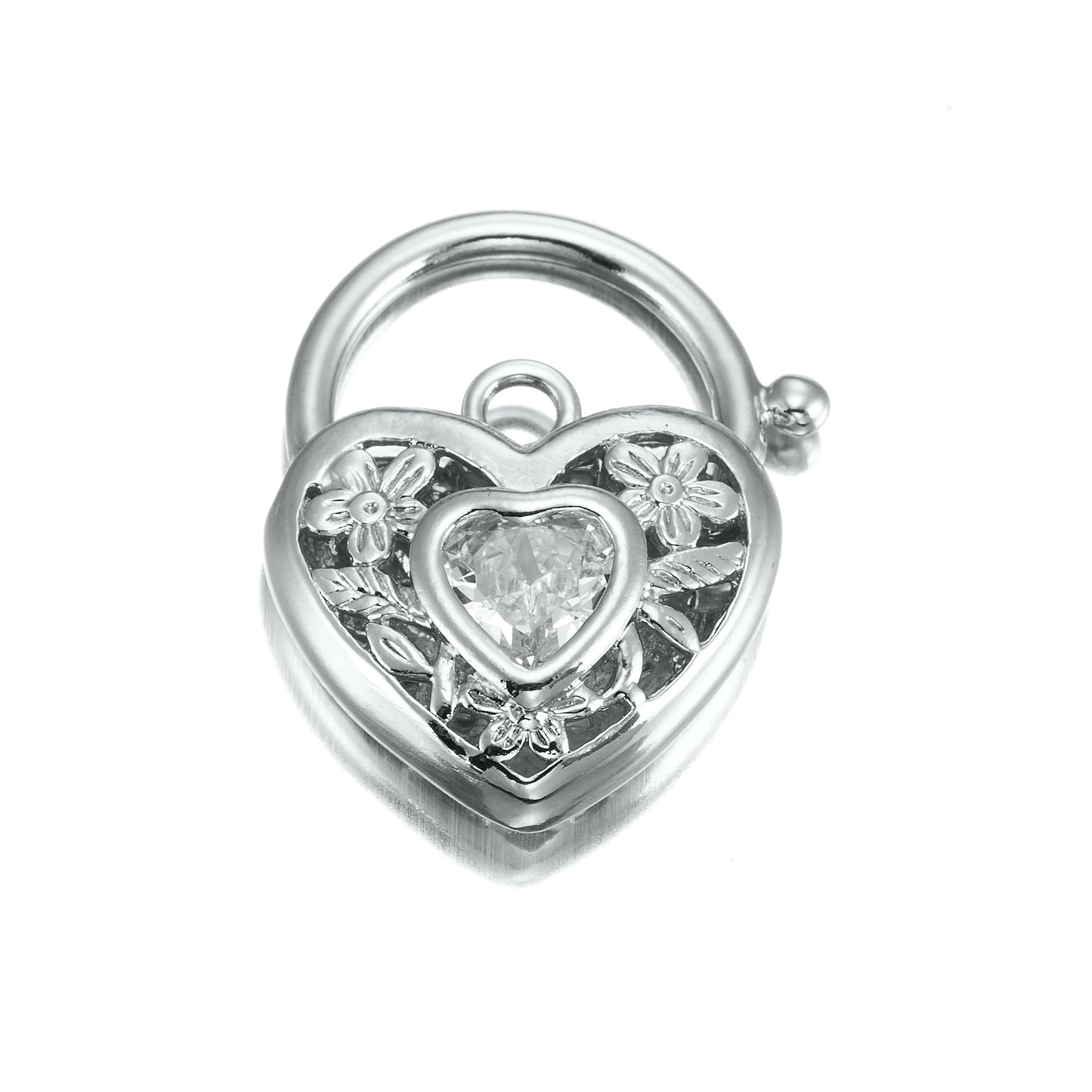 925 Sterling Silver Plated Simulated Diamond Filigree Heart Locket - USA Made