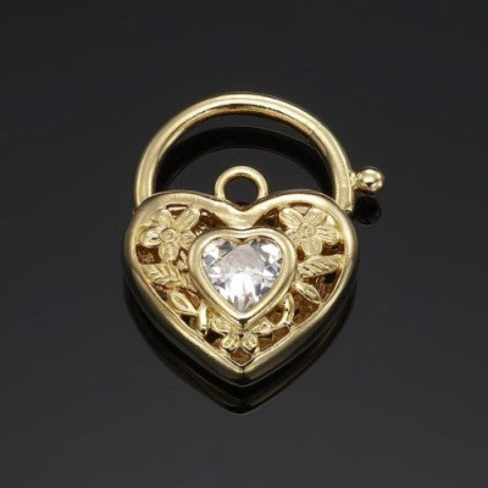 18ct Heavy Yellow Gold Plated Simulated Diamond Filigree Heart Locket - USA Made