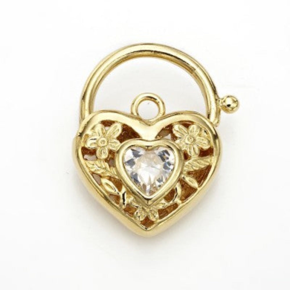 18ct Heavy Yellow Gold Plated Simulated Diamond Filigree Heart Locket - USA Made