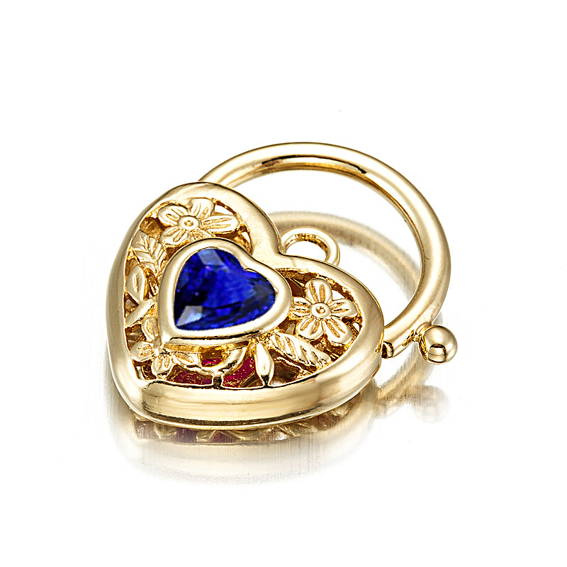 18ct Heavy Yellow Gold Plated Dark Blue Filigree Heart Locket - USA Made