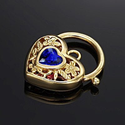 18ct Heavy Yellow Gold Plated Dark Blue Filigree Heart Locket - USA Made