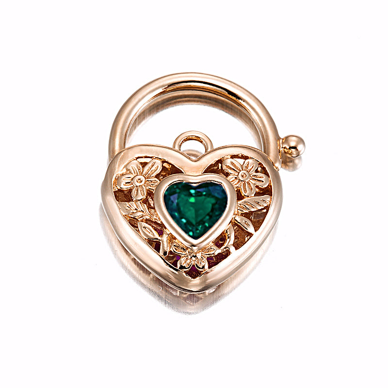 18ct Heavy Rose Gold Plated Green Filigree Heart Locket - USA Made