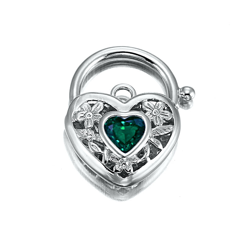 925 Sterling Silver Plated Green Filigree Heart Locket - USA Made