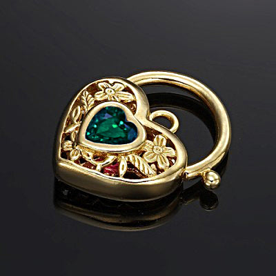 18ct Heavy Yellow Gold Plated Green Filigree Heart Locket - USA Made