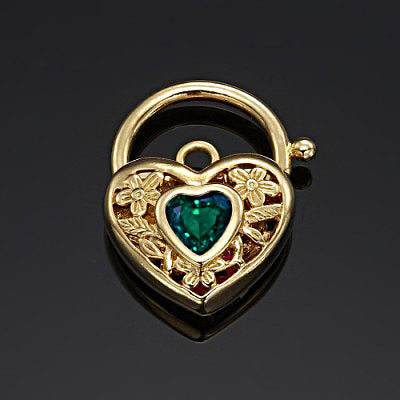 18ct Heavy Yellow Gold Plated Green Filigree Heart Locket - USA Made