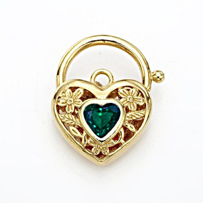 18ct Heavy Yellow Gold Plated Green Filigree Heart Locket - USA Made