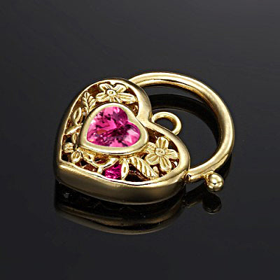 18ct Heavy Yellow Gold Plated Pink Filigree Heart Locket - USA Made