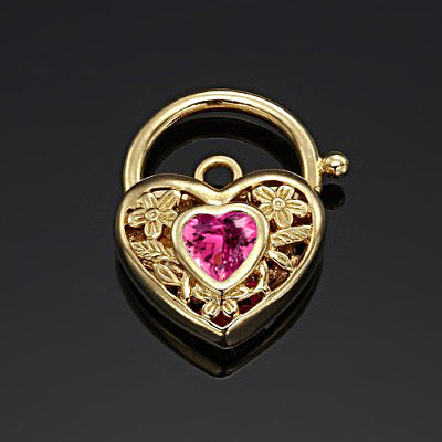 18ct Heavy Yellow Gold Plated Pink Filigree Heart Locket - USA Made