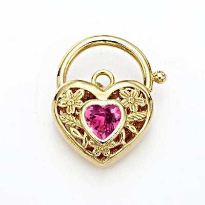 18ct Heavy Yellow Gold Plated Pink Filigree Heart Locket - USA Made