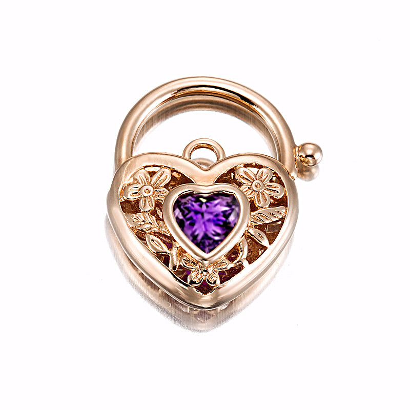 18ct Heavy Rose Gold Plated Purple Filigree Heart Locket - USA Made