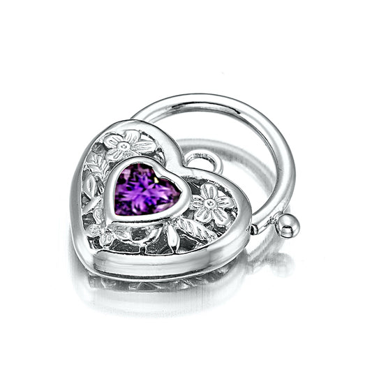 925 Sterling Silver Plated Purple Filigree Heart Locket - USA Made