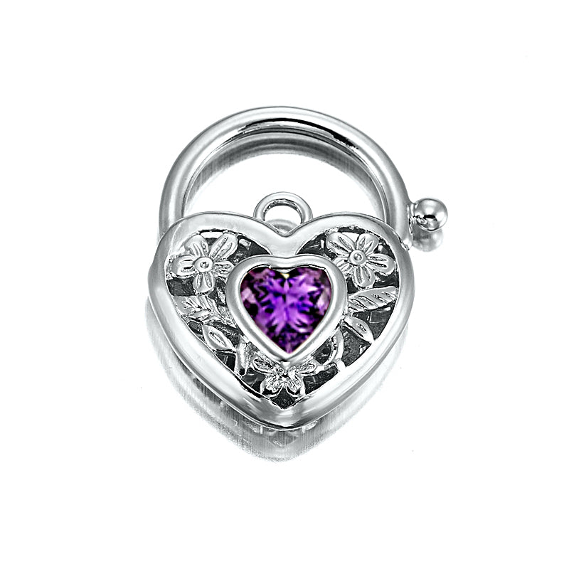 925 Sterling Silver Plated Purple Filigree Heart Locket - USA Made