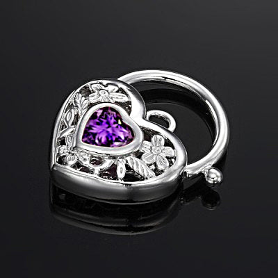 925 Sterling Silver Plated Purple Filigree Heart Locket - USA Made