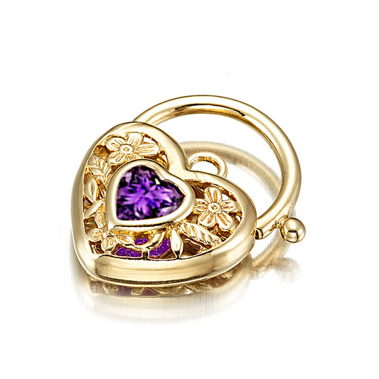 18ct Heavy Yellow Gold Plated Purple Filigree Heart Locket - USA Made