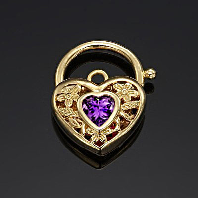 18ct Heavy Yellow Gold Plated Purple Filigree Heart Locket - USA Made