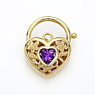 18ct Heavy Yellow Gold Plated Purple Filigree Heart Locket - USA Made