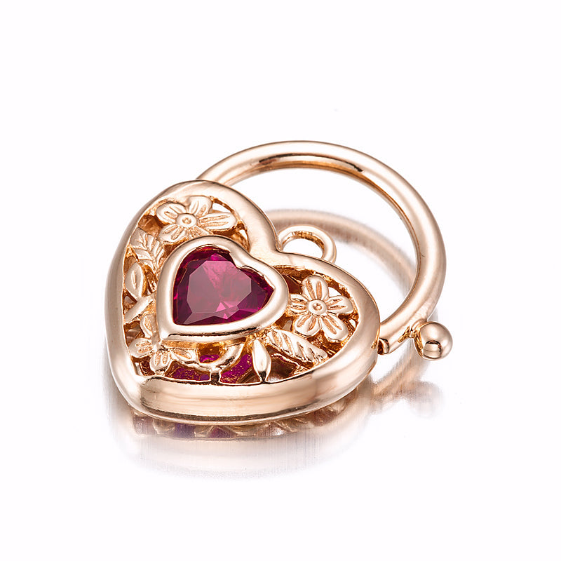 18ct Heavy Rose Gold Plated Simulated Ruby Filigree Heart Locket - USA Made