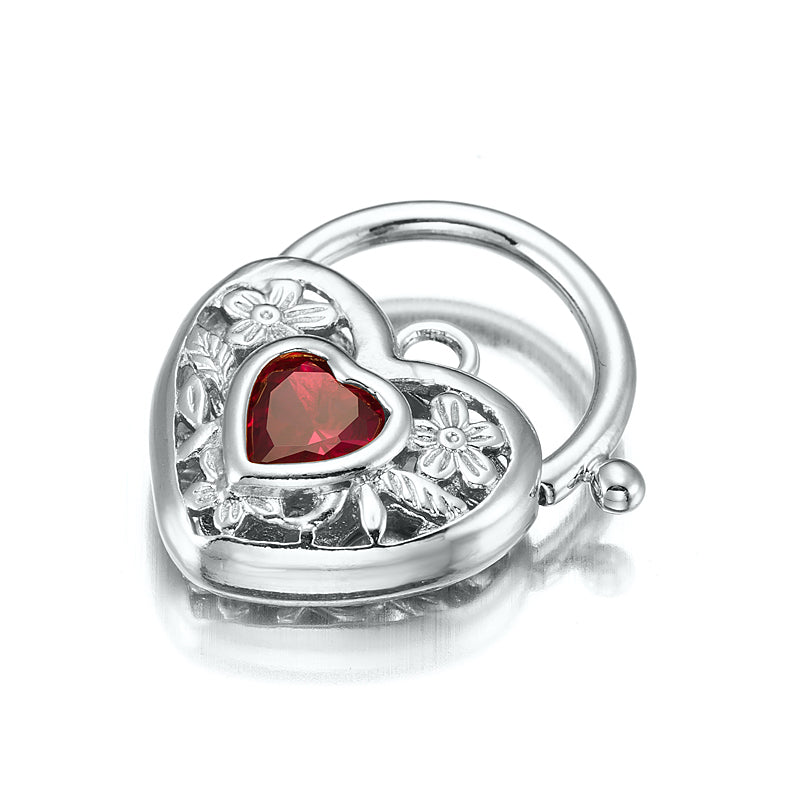 925 Sterling Silver Plated Simulated Ruby Filigree Heart Locket - USA Made