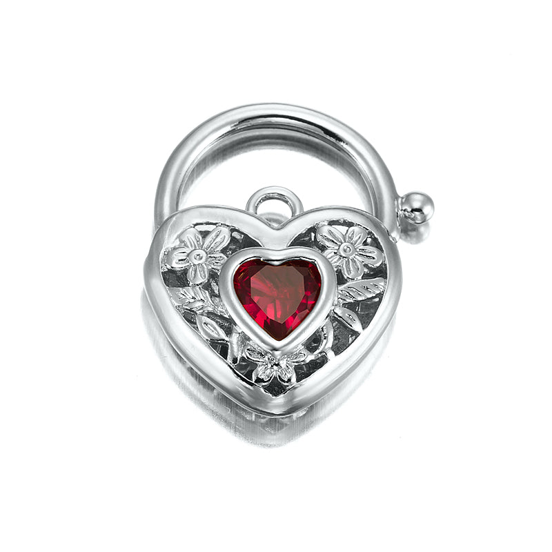 925 Sterling Silver Plated Simulated Ruby Filigree Heart Locket - USA Made