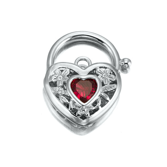 925 Sterling Silver Plated Simulated Ruby Filigree Heart Locket - USA Made