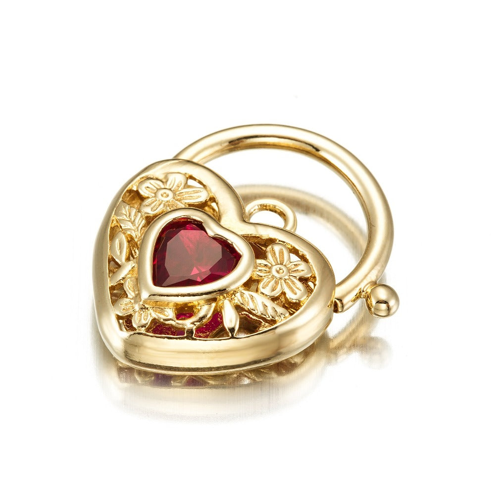 18ct Heavy Yellow Gold Plated Simulated Ruby Filigree Heart Locket - USA Made