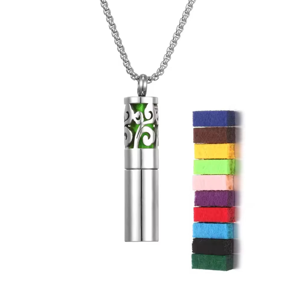 Designer Stainless Steel Aromatherapy Perfume Necklace, includes 11 Colour Pads
