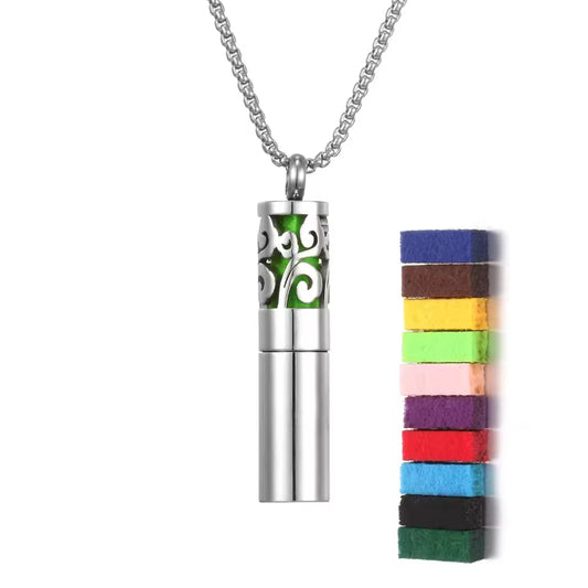 Designer Stainless Steel Aromatherapy Perfume Necklace, includes 11 Colour Pads