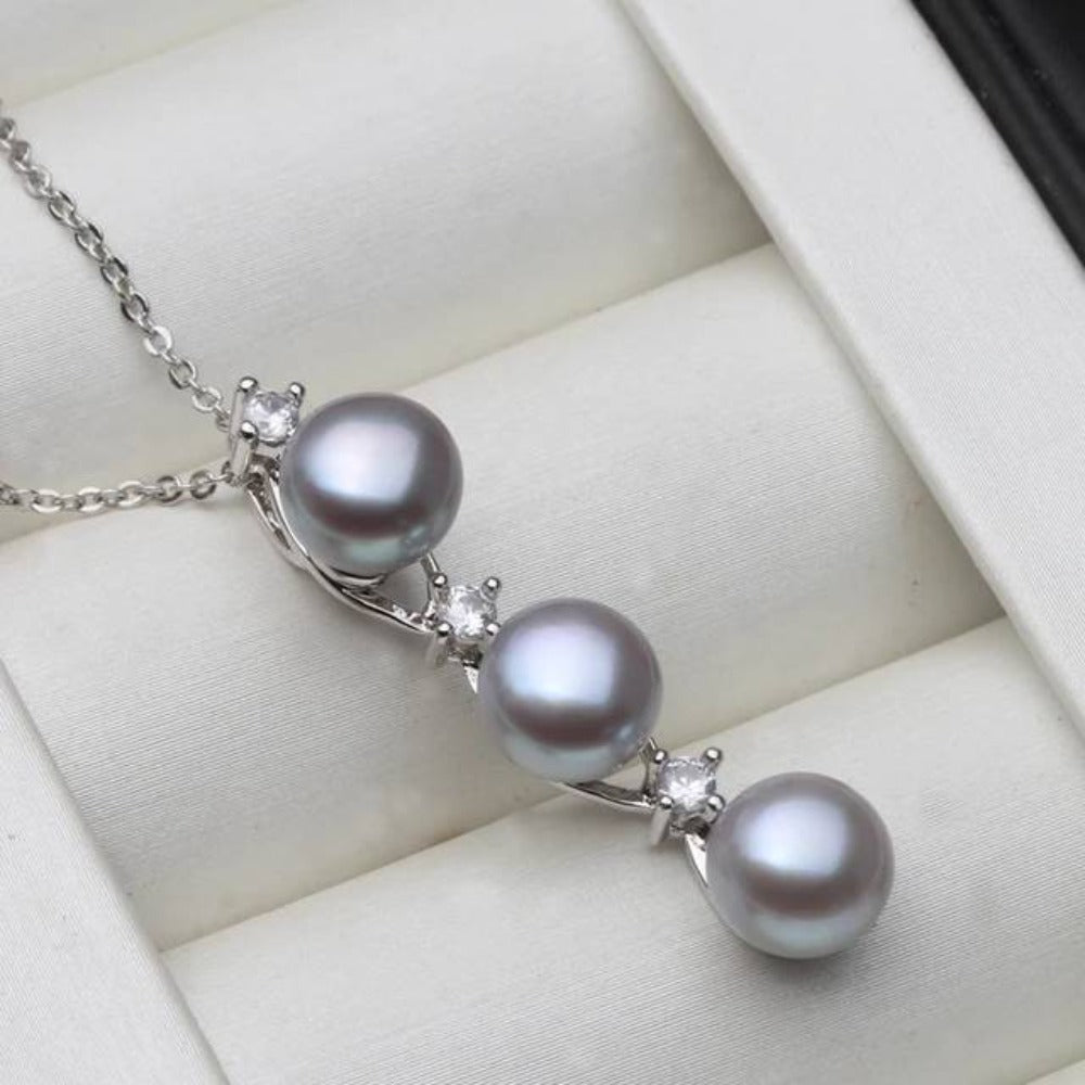 Designer Genuine Freshwater Pearl Triple Drop Necklace