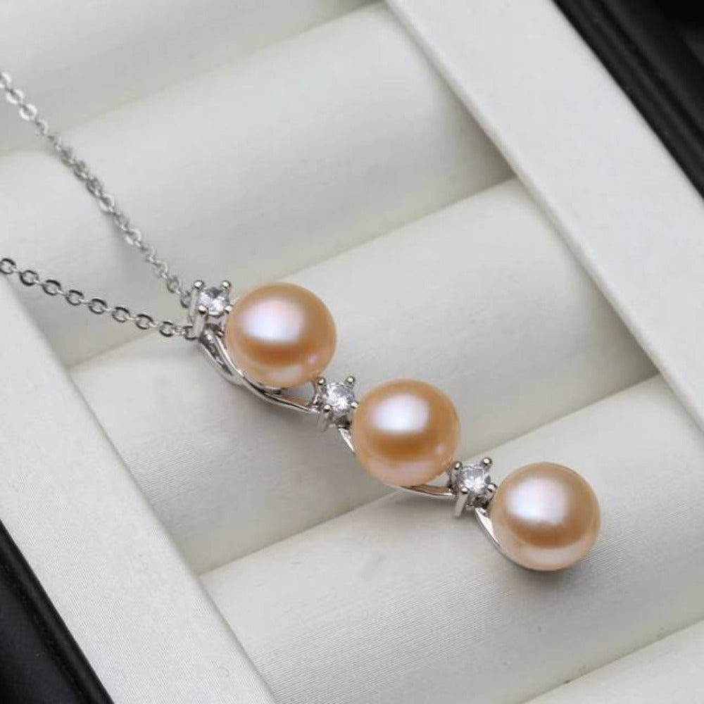 Designer Genuine Freshwater Pearl Triple Drop Necklace