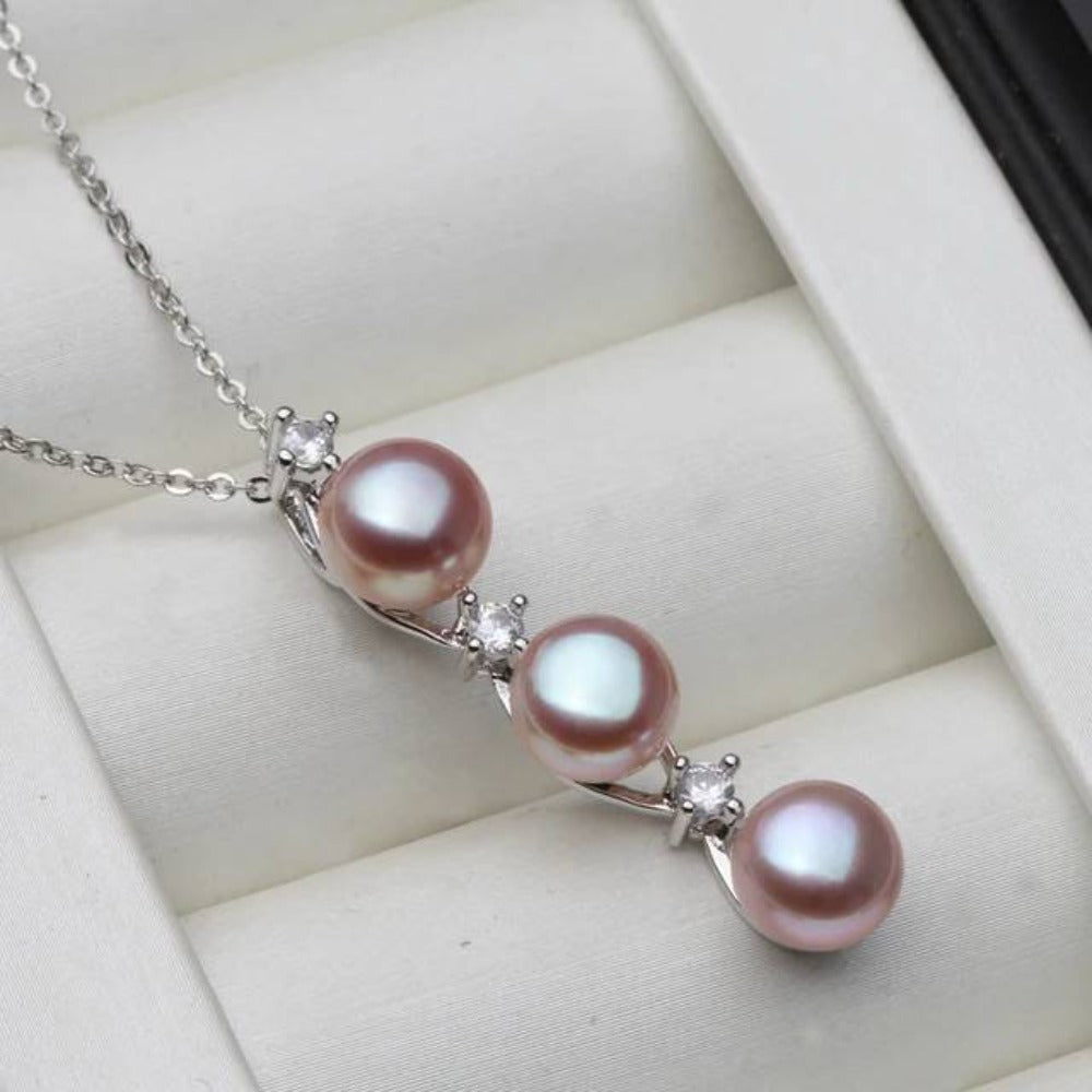 Designer Genuine Freshwater Pearl Triple Drop Necklace