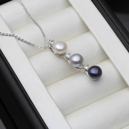 Designer Genuine Freshwater Pearl Triple Drop Necklace