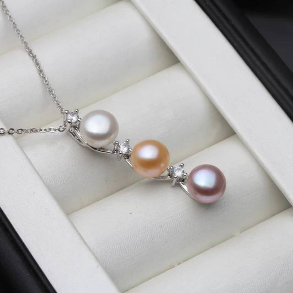 Designer Genuine Freshwater Pearl Triple Drop Necklace