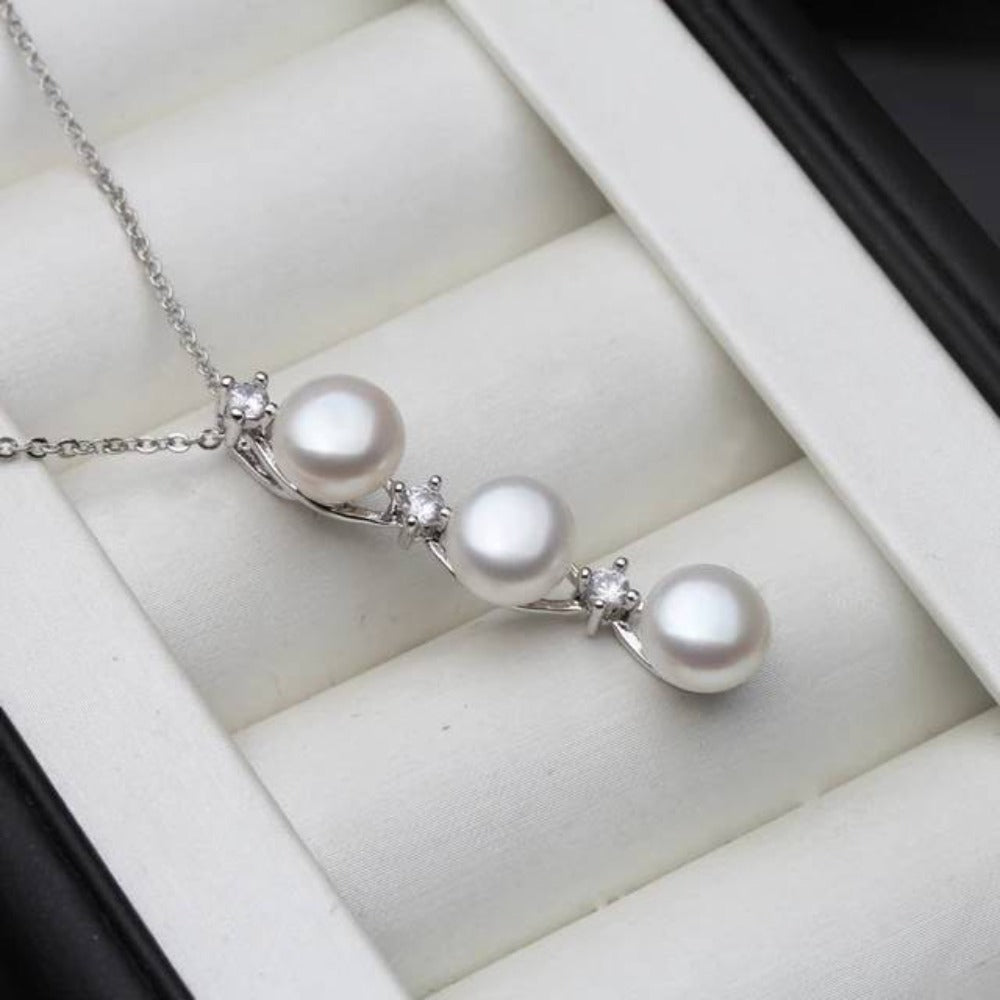 Designer Genuine Freshwater Pearl Triple Drop Necklace