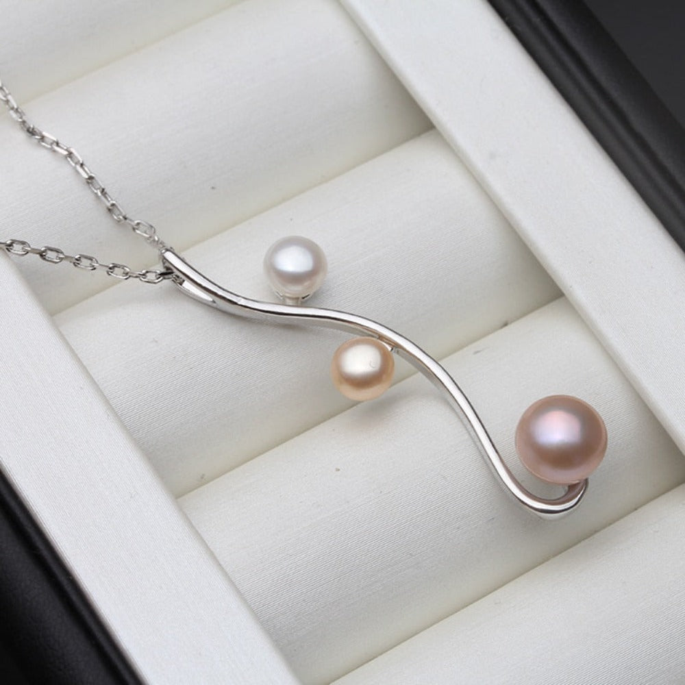 Designer Triple Swirl Genuine Freshwater Pearl Necklace