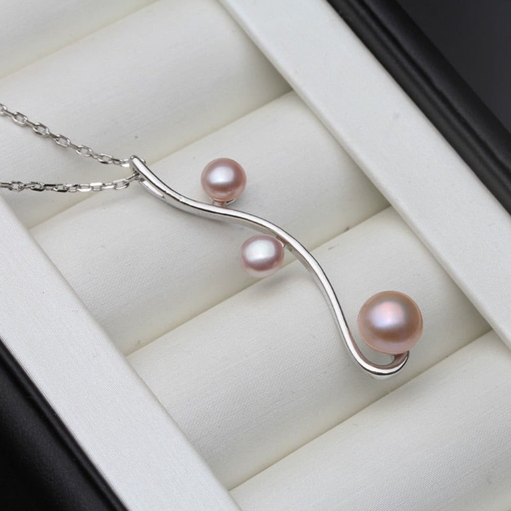 Designer Triple Swirl Genuine Freshwater Pearl Necklace