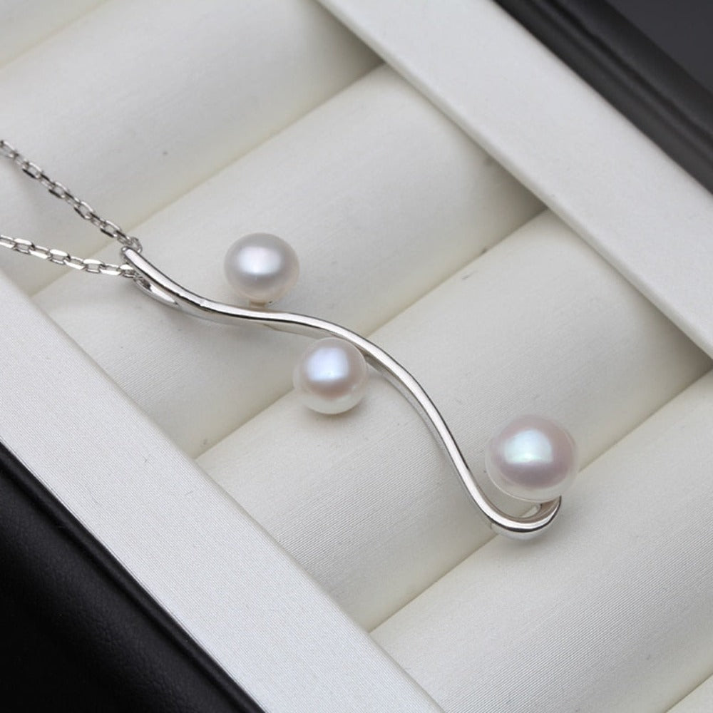 Designer Triple Swirl Genuine Freshwater Pearl Necklace