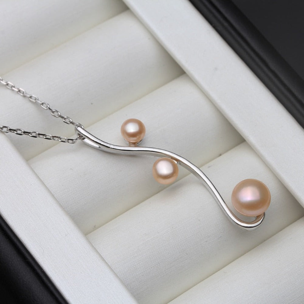 Designer Triple Swirl Genuine Freshwater Pearl Necklace