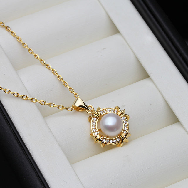 Genuine White Freshwater Pearl Eternity Necklace in Gold