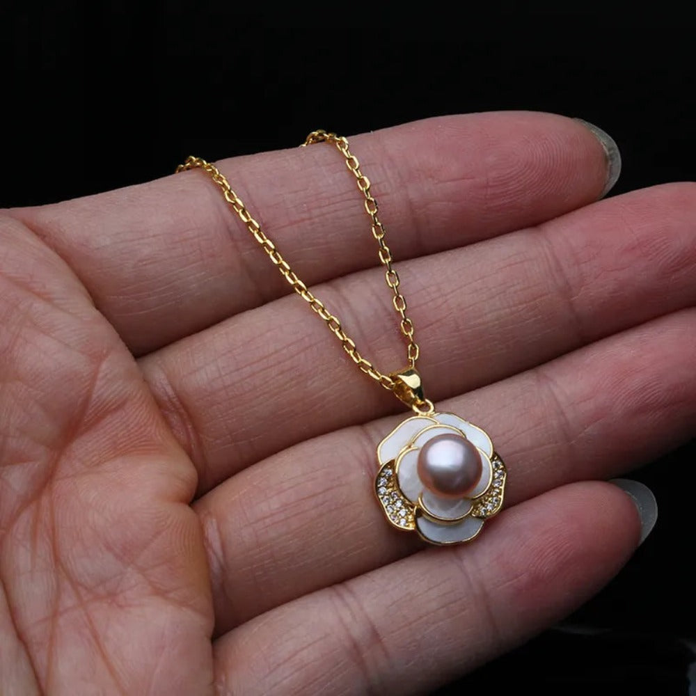 Genuine Freshwater Pearl Floral Necklace in Gold