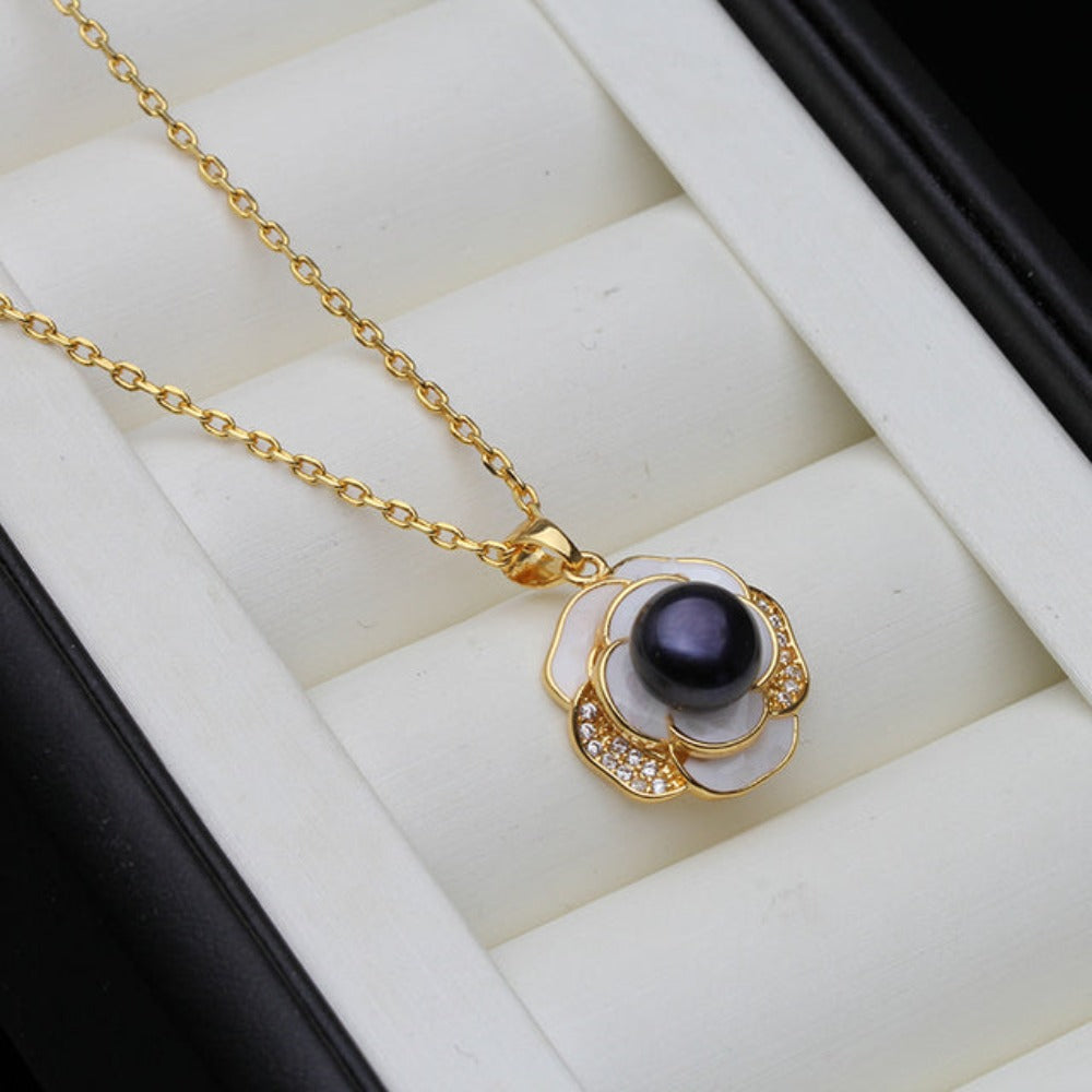 Genuine Freshwater Pearl Floral Necklace in Gold