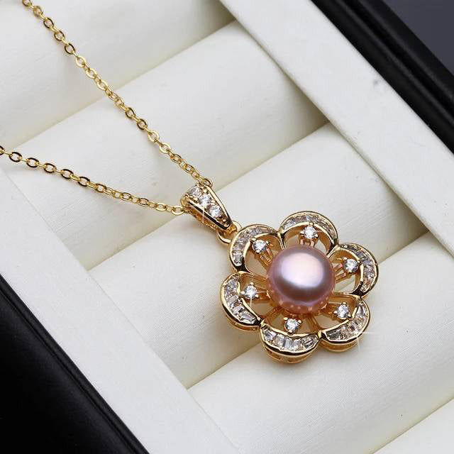 Designer Genuine Freshwater Pearl Floral Necklace in Gold