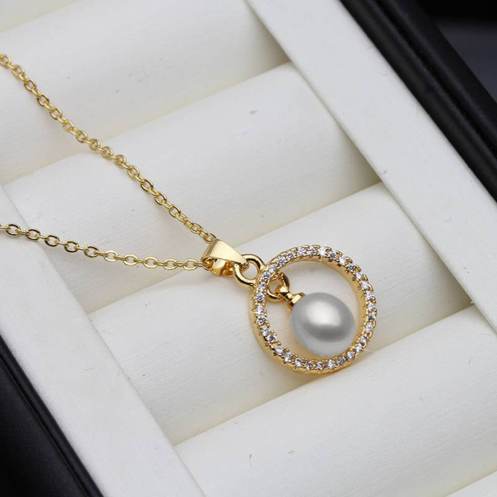 Genuine Freshwater Pearl & Simulated Diamond Eternity Necklace in Gold